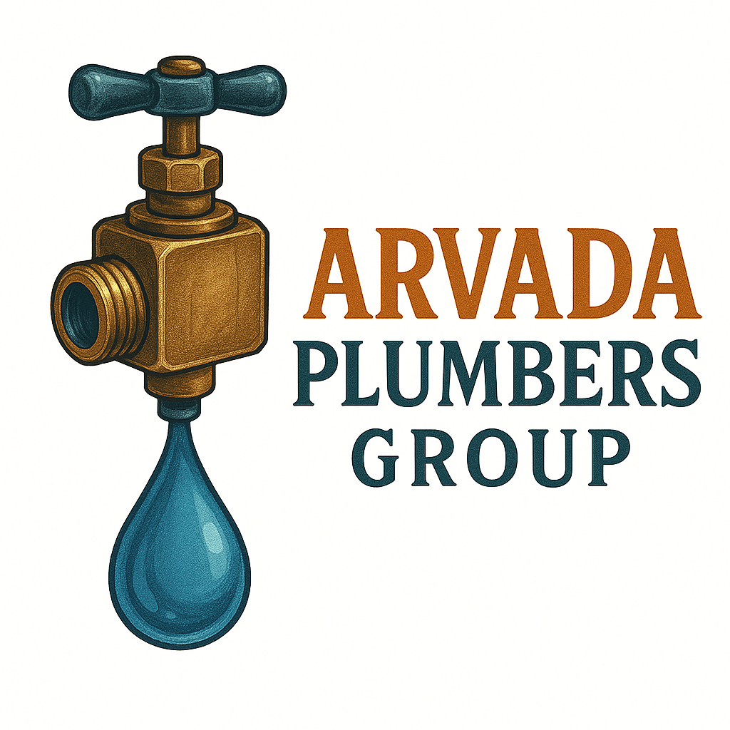 Arvada Plumbers Group logo featuring brass plumbing valve and water droplet